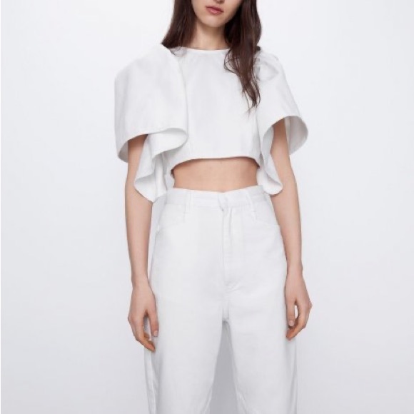 Zara white waxed effect ruffled top NWT - Picture 3 of 4
